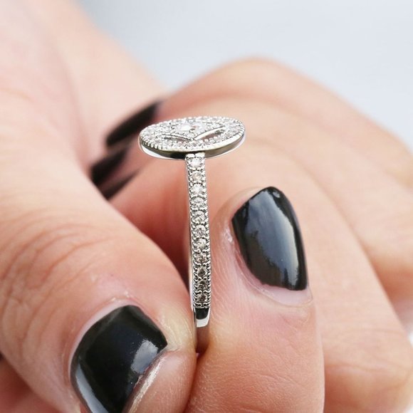 💎 925 Silver Plated Lovely Pave Double Layer Rhombus Ring for Women,VIP088 - Picture 5 of 7